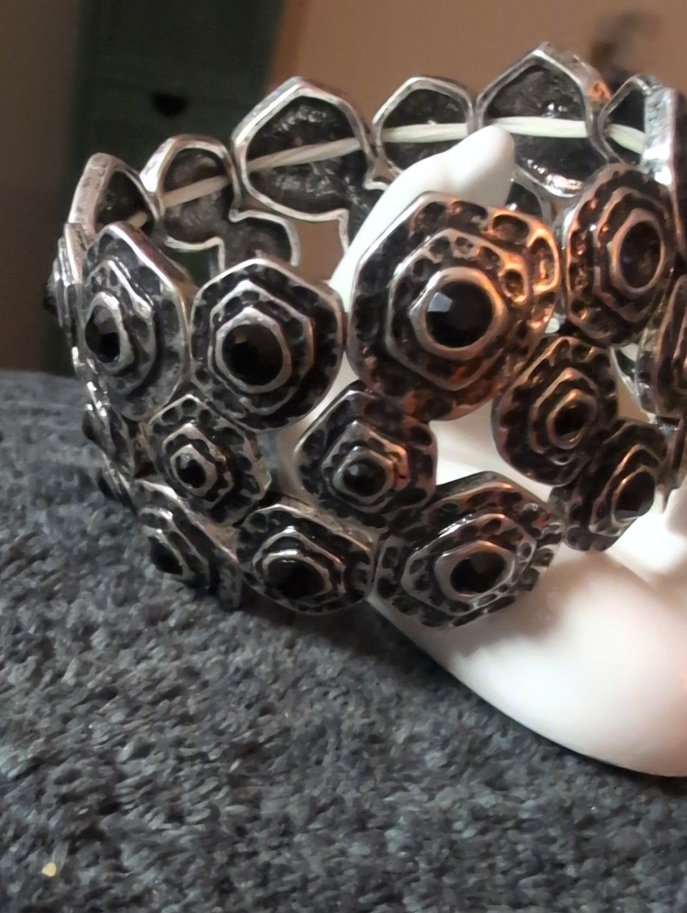Silver-Tone Black Accent Floral Stretch Bracelet - Womens Accessories